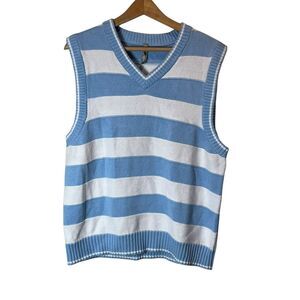 Hanna Andersson Mens Light Blue Stripe Sweater Vest 100% Cotton Size Medium
